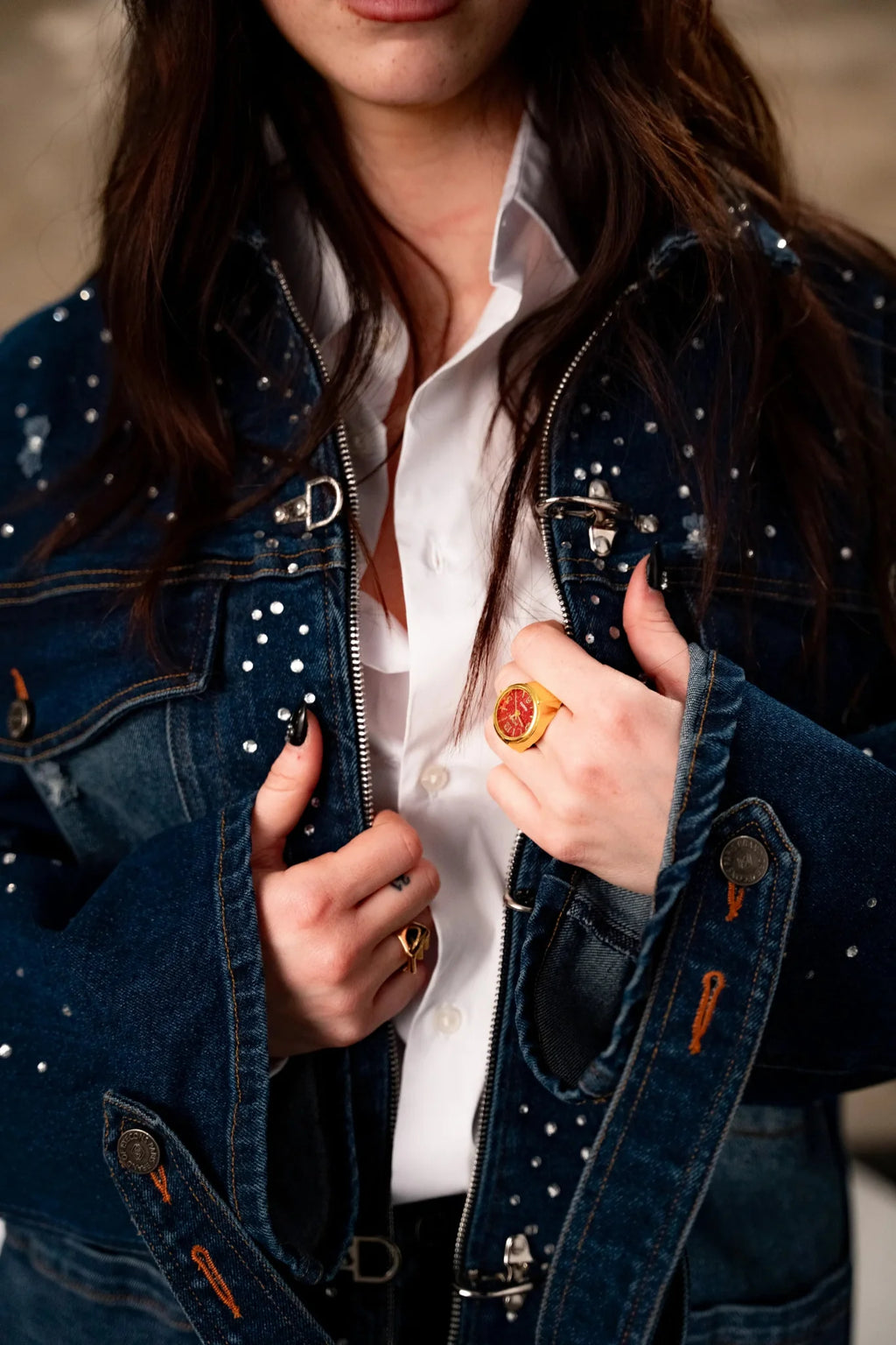 Rivière Indigo Clasp Jacket — Rhinestone Edition